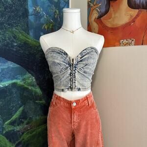 hot miami styles denim bustier crop top acid wash y2k grunge